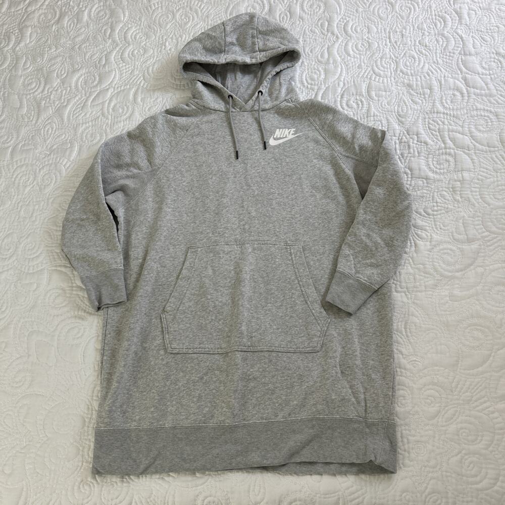 Nike Sportswear Fleece Sweatshirt Dress Gray Women’s Large Hooded Swoosh